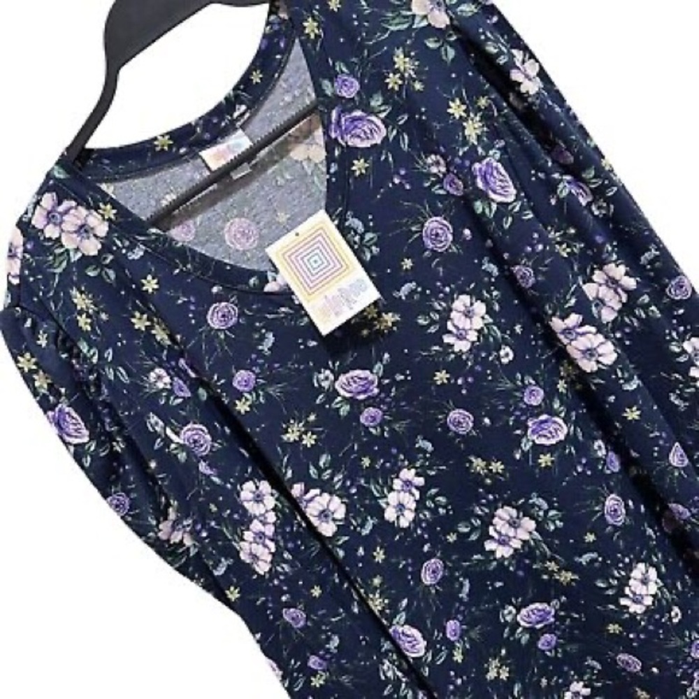 Lularoe Ava Dress Navy Purple Floral NWT